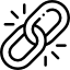 A black icon resembling a chain link or interlocking rings, symbolizing connection or hyperlink.