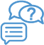 A blue icon of two overlapping speech bubbles—one with a question mark and the other with three horizontal lines—symbolizes inquiries, like finding where to get IPTV or using IPTV SMARTERS for seamless streaming.