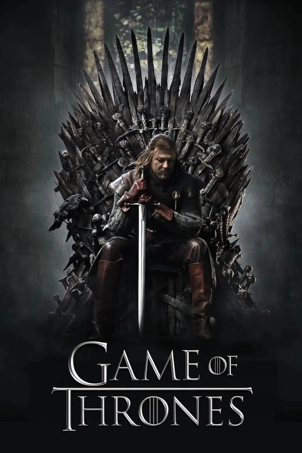 Iconic Game of Thrones poster featuring Ned Stark on the Iron Throne, representing the premium TV series and VOD content available through shop IPTV.